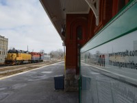 Two GEXR assigned geeps idle at the Kitchener VIA and now GO Station.