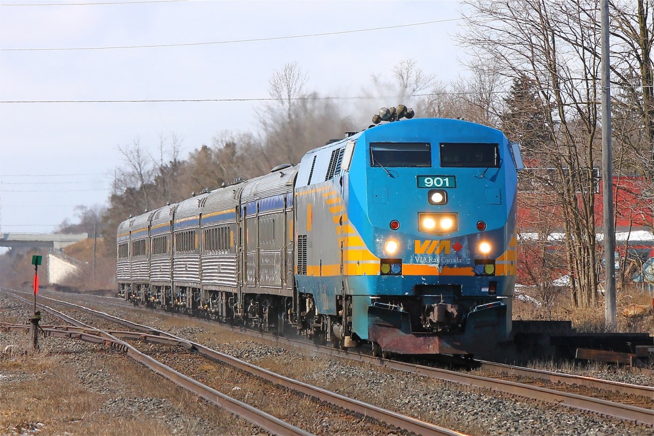 "Oh dear!" VIA 72 zips through Ingersoll Ontario with the remnants of what appear to be a rather juicy dear splattered all over it's pilot and stuck in it's coupler.