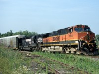 BNSF 1108 and NS 1614 lead CP train 747 around the curve off the Hamilton Sub. at Guelph Jct. and will soon enter the Galt Sub.   