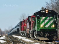 Montreal Maine & Atlantic crude oil train #2 awaits for a relief crew before proceeding east toward Sherbrooke.