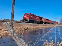 CP 2-420 flies past the South Siding Switch at Palgrave with a somewhat decent consist. 