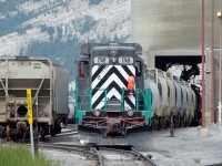 GP10 1749 switching cars at the Lafarge plant in Exshaw.