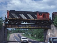 CN RSC-14 1758 leads a train that originated in Rockingham Yard in Halifax along the south shore of Nova Scotia. This line is now abandoned. 