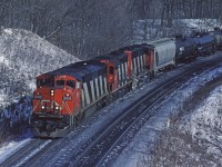 CN Dash8-40W 2419 leads #393 on the approach to Bayview. 