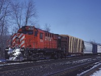 CPR RS-18u 1834 is switching at the west end of the yard at Guelph Junction. 