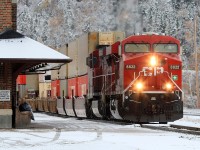 Arriving off the Nipigon Sub, CP 8822 and 8604, with Vancouver to Montreal's St. Luc train 112, will continue eastward over the Heron Bay Sub following a crew change at Schreiber.