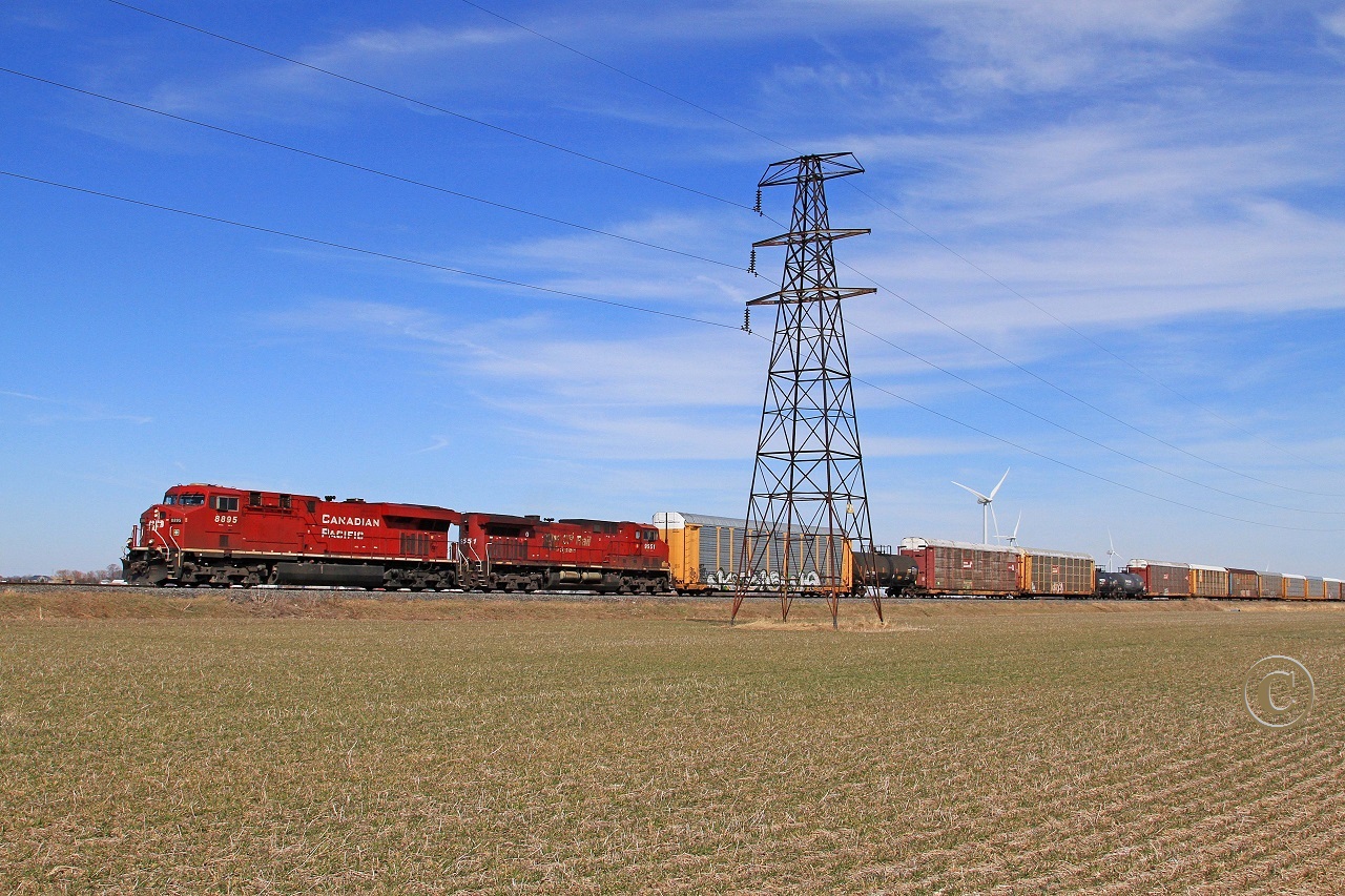 CP 8895 with CP 9551 are in charge of train 243 at mile 88 on the CP's Windsor Sub.