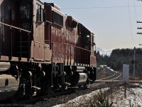 CP TO7 blows for the Old Scugog Road crossing at Burketon. Although the road signs proclaim Burketon, the Railway once knew it as Burketon Station, and it held the status of a junction point, being where the Lindsay, Bobcaygeon, and Pontypool Rwy started it trek north. That all ended in the late 1930's, but you can still see the wye and RofW heading north off the present trackage between Hwy 57 and Old Scugog on satellite imagery. CP3057, 3117, 3114, and 8233 power today's train. 1752hrs.