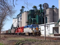 D&H 7304 and CP 7307, arriving at the east switch with train T-76, will switch cars at the mill in Kent Bridge at mile 54.8 on the CP's Windsor Sub.