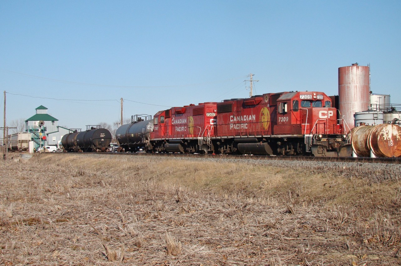 The local switches out tank cars at the siding in Elmstead back in April 2013. Although this local freight now handles this switch, I've heard mainline freights have done this job in the past.