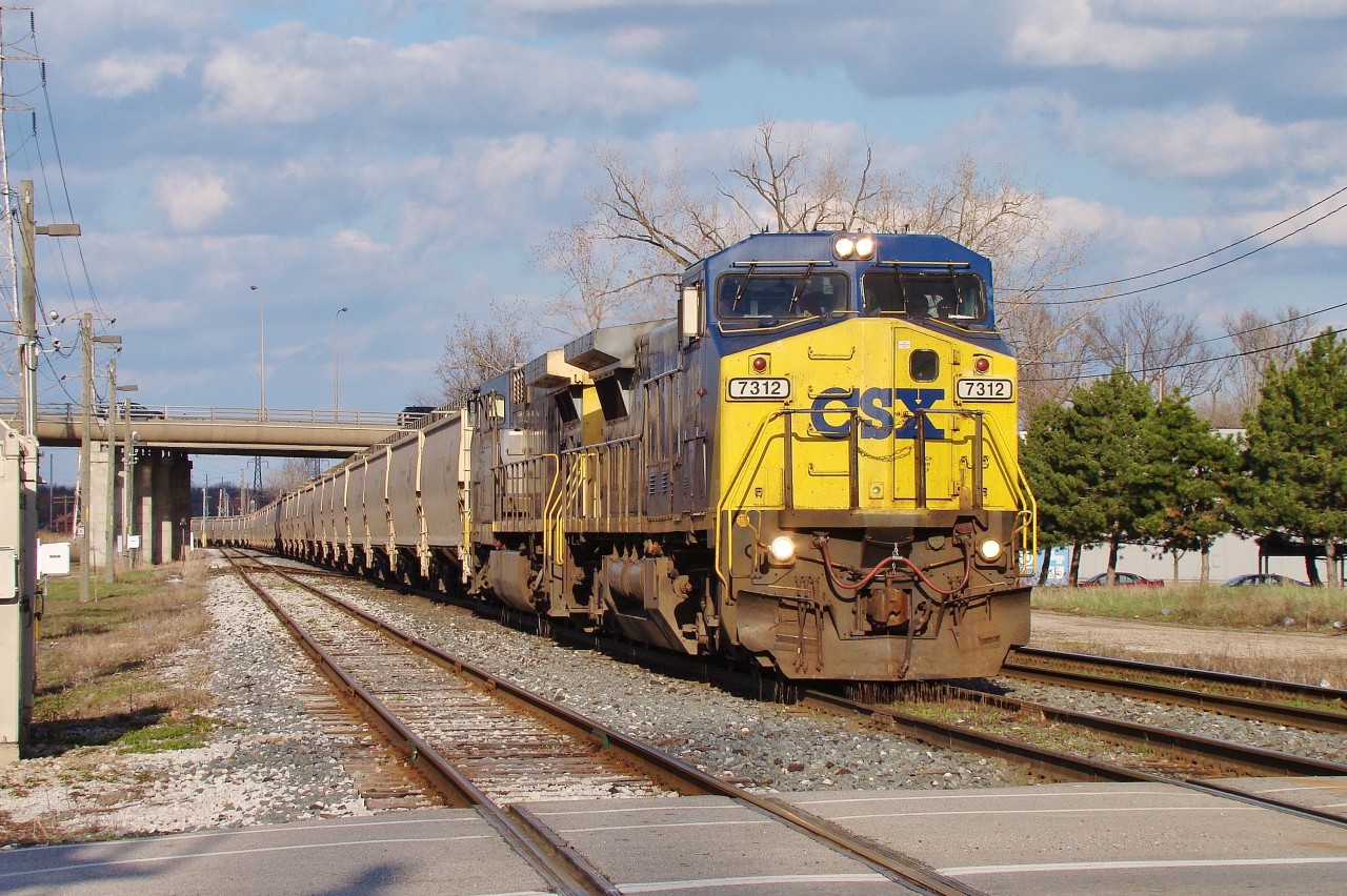 I encountered a bit of a detour heading into work when I saw this loaded CSX grain train getting ready to leave Windsor. CSX brought these cars over April 21 for loading at ADM (an Essex Terminal customer) and now loaded, they are heading back to the states. Supposedly heading to Baton Rouge, LA. lets hope these trains become more frequent around this area.