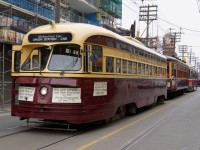 TTC 4549 leads the traditional pack of streetcars that opens the annual Beaches Easter Parade.