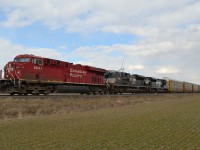 CP 147 heads westbound towards Walkerville after passing thru Haycroft. The NS units are returning back to the US after going east on a 608 crude oil train yesterday.