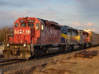 CP 147 heads west thru Tilbury led by one of the two remaining St.L&H SD40-2's that are active.