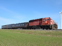 The CP Tec train heads eastbound along the Windsor Sub at Haycroft mile.