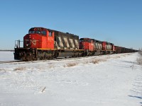 SD40-2(W)s 5274, 5330 and 5334 lead CN 556 from Fort McMurray into Edmonton.