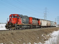 SD40-2 CN 5369 and CN 5303 bring 5 cars from Scotford yard heading for the Sturgen industrial lead just another 1/2 mile down the track.