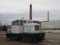 The Canadian General Electric Plant switcher was parked in the open adjacent Wolfe Street. The 50 ton switcher was built in 1956. It's a youngster compared to some of the antique flatcars on this site.