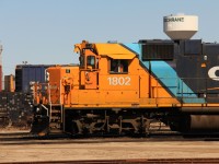 GP38-2 1802 with the Northlander's consist lays over at Cochrane's passenger yard.  The STOP, Not for Sale signs were applied before the next run south. Photo taken on Ontario Northland property with permission and PPE. 

1802 the next day with the STOP signs: http://www.railpictures.ca/?attachment_id=7079
