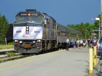 VIA F40PH-2 6408 'Coors' on Train #84 at Stratford ON 8:30am Sunday, July 31st 2011. f4.5 x 184mm.