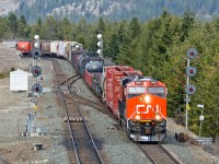 Escaping from coal duties (likely briefly), new CN ES44AC 2800 leads the Edson-Jasper wayfrieght through English on the south track of the Edson Sub. 