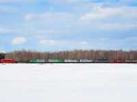 MMA Train 2 has just left Farnham, QC with seven locomotive and twenty five cars, the four trailing units are lease units that arrived from St Luc that morning.