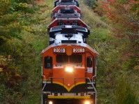 MMA Train 2 climbs through the foliage at Eastman, QC