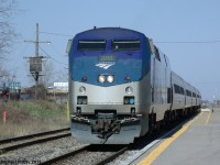 VIA 98 with Amtrak P42DC 192 leading.. slows it's train for a brief station stop at it's second last Canadian stop. This train will switch crews in Canada and Amtrak will take the train to New York City.