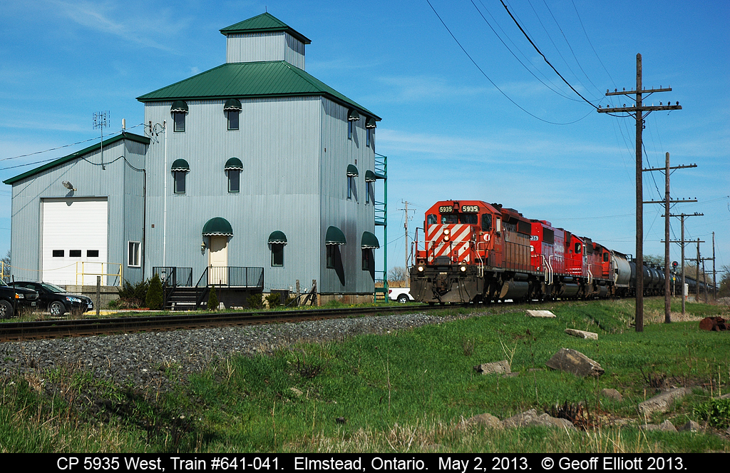 CP 5935 leads train 641-041 past the old "Rugaber's" mill in Elmstead, Ontario.  The mill looks nothing like it did 10 years ago, but still makes for a nice background for shots at this location.