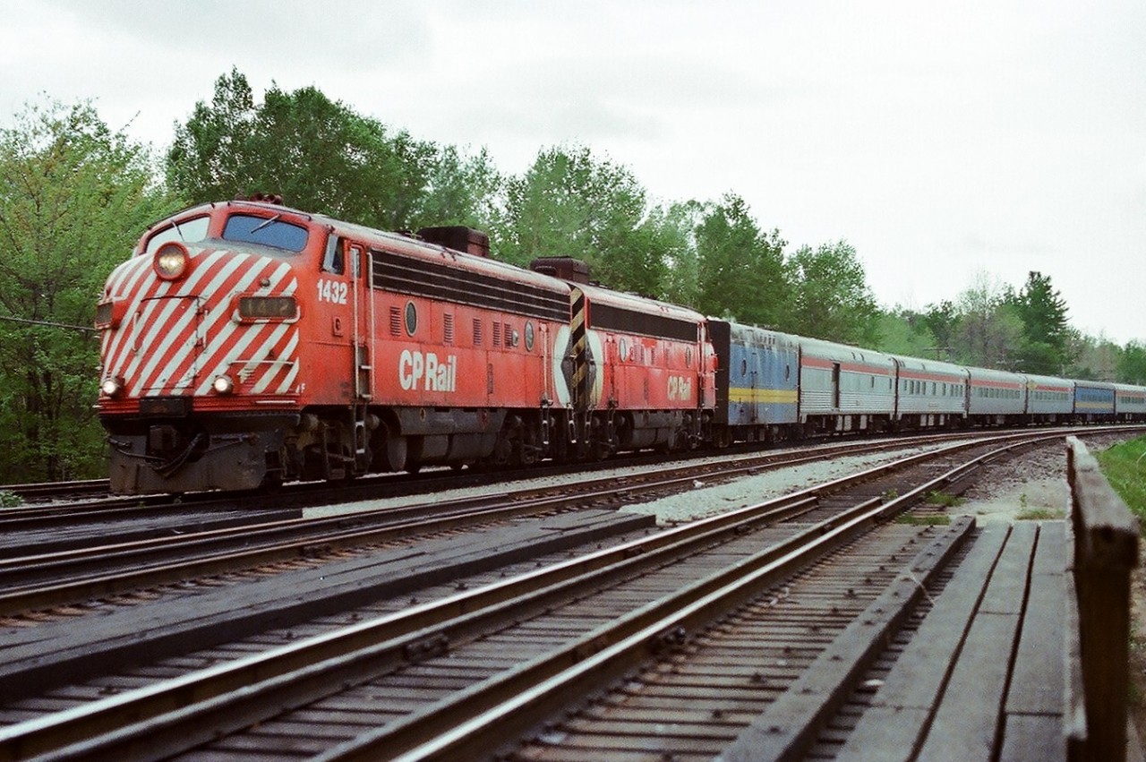 Enough already of those square red noses !...how 'bout some curves with white and red stripes...ah the seventies...Grand Funk Railroad...AC/DC...Aerosmith...Eagles...Rolling Stones (well every decade before & after)...Styx...Boston...Pink Floyd...Led Zeppelin...Who...Queen...Deep Purple....CP equipment on the CN Super Continental....May 12, 1979 the VIA Rail #2 is on the Severn River bridge, except for that steam generator and that repainted ex CN coach, an ex CP consist....note the Manor sleeping car in crew dorm service....and a rare sight two ex CP Angus Shops built 2200 series coaches in VIA service....ex CP Rail F's 1432 – 1404 are on the CN Bala Subdivision approach CN Washago....then onto the CN Newmarket to serve Orillia, Barrie, Newmarket and St. Clair Avenue stations and the last VIA Canadian served those stations June 16, 1979 !  Kodacolour II negative by S.Danko.


More stainless steel: 


  simply the best