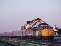 Seeing Double. 
<br>
FPA-4 # 6761 is in charge of VIA Rail train # 1 at 20:13 June 18, 1983, regular schedule stop at Belleville.
<br>
FPA-4 # 6761 is in charge of VIA Rail train # 55 at 20:13 June 18, 1983, regular schedule stop at Belleville.
<br>
What's interesting: November 1981 through May 1985 Via #1 & #2 served Belleville. Kodachrome by S. Danko.
<br>
More unique transcon Via:
<br>
  <a href="http://www.railpictures.ca/?attachment_id=8580"> exceptional </a> 
<br>
  <a href="http://www.railpictures.ca/?attachment_id=7763"> Centre of the Community </a> 
<br>
   <a href="http://www.railpictures.ca/?attachment_id=9145"> rare sight </a> 