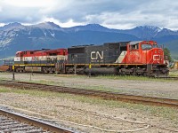 SD 75I CN 5792 and BCOL Dash 9-44CW sit in Jasper Yard waiting to depart with a westbound train.  (This picture taken by my son Jason)