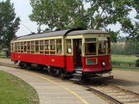 Streetcar #42, preserved and operated by the Edmonton Radial Railway Society, at the terminus in Fort Edmonton Park. The car was built by the St. Louis Car Company in 1912.