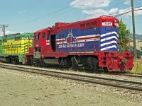 Okanagan Railway GP10 1049 (ex IC GP9 9196) and Carlton Trail Railway GP10 1006 (Ex IC GP9 9127) sit in the yard at Vernon.