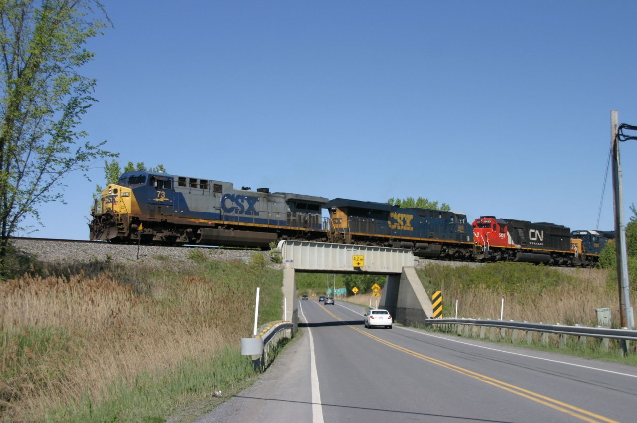 The 327 passing over the route 201 overpass , on way to Massena NY !