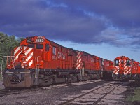 CP Rail RS-18u 1853 was the trailing unit on train #911 from Sudbury. Trains #911/912 usually used a trio of C-424s so seeing an RS-18u was a little unusual. The SW1200RSs on the right were used for local switching. 