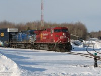 Coming off the Hamilton Subdivision from Hamilton (where else?) CP 8547 and CEFX "Bluebird" 1046 roll #427 into Guelph Junction on the connection track for the Galt Sub (shown on right) bound for Toronto.