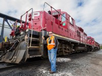 A long time engineer with Canadian Pacific and a good friend of mine, Andy Capp is seen posing infront of CP 8208 at Kinnear Yard in Hamilton, ON. 