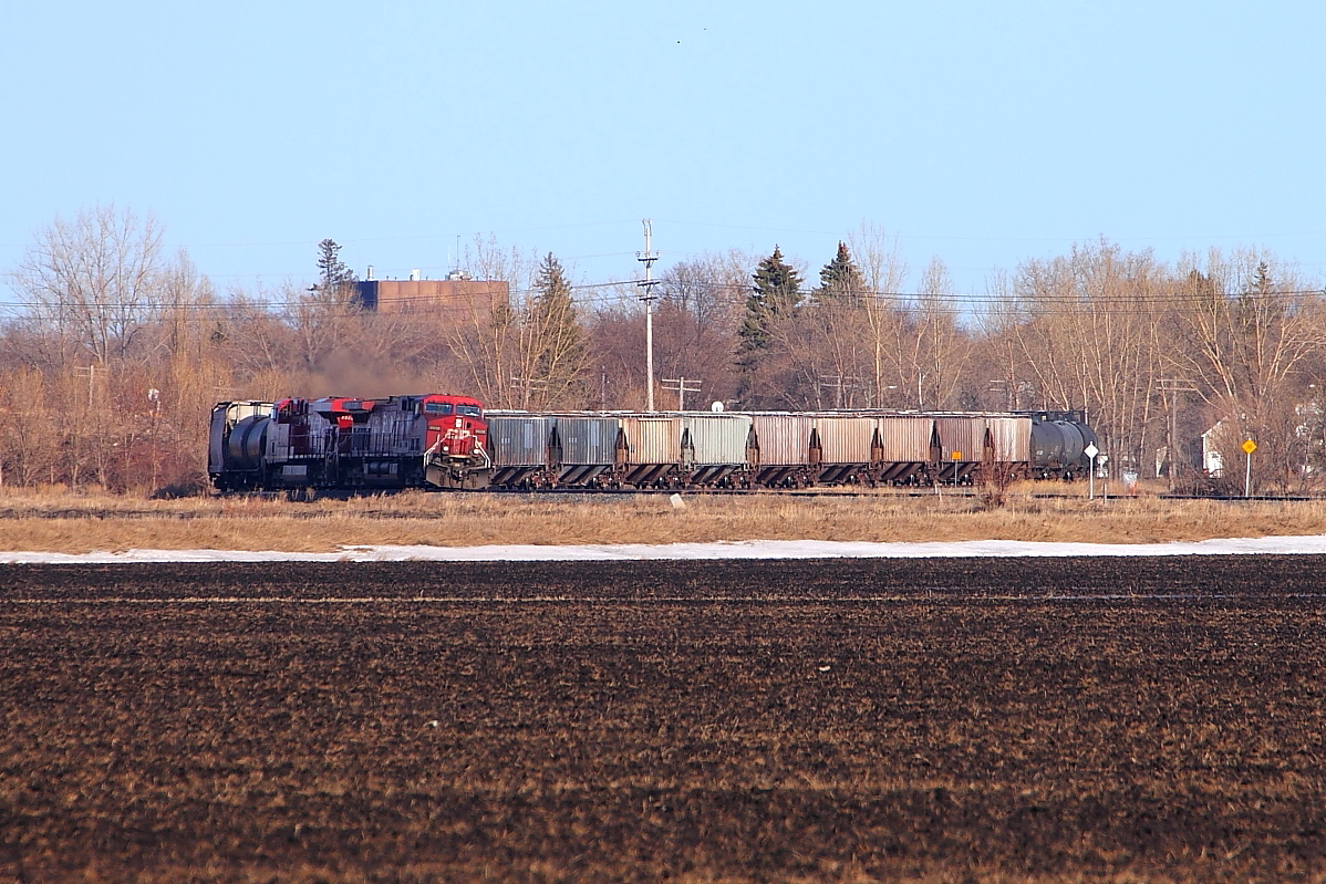 CP 9608 heads through the s curve at MP1 on CP's Minnedosa Sub.