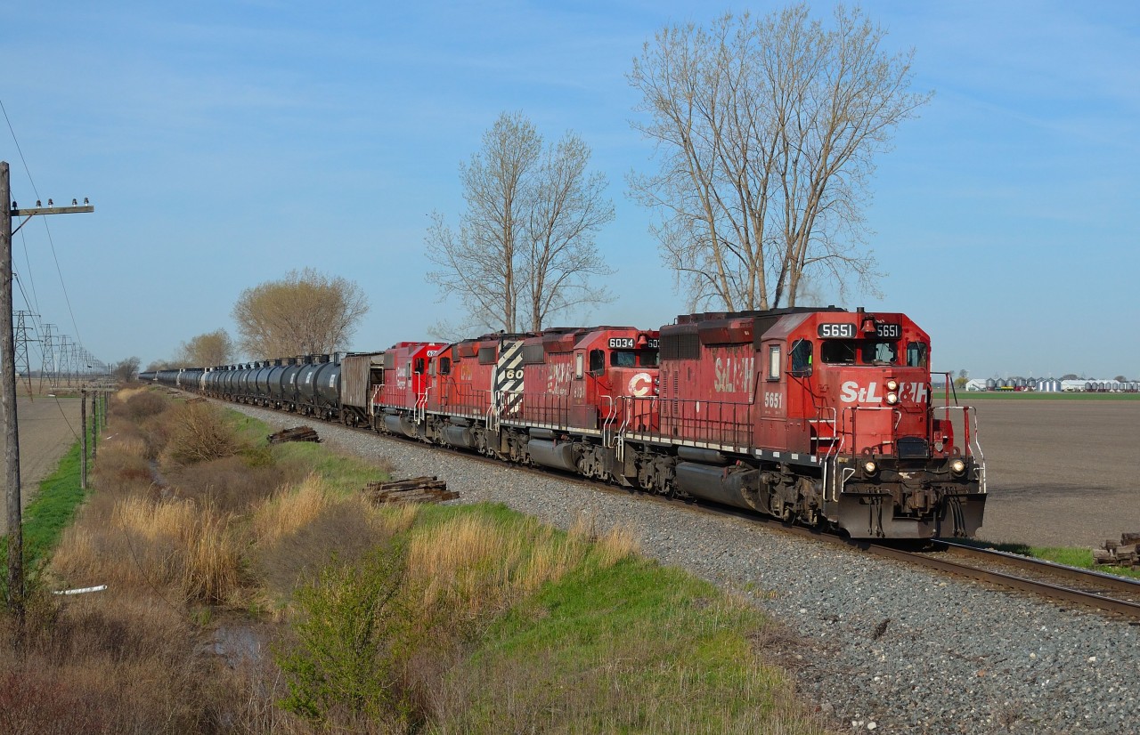 CP 640 heads eastbound thru Jeannette mile with a stellar all EMD consist led by St.L&H 5651-CP 6034-CP 6045-CP 6249