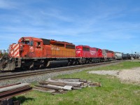 CP 641 sporting all EMD for power, pulls into the siding in Tilbury to clear the way for an oncoming 142.