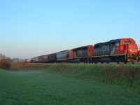 CN 438 heads eastbound into the early morning sun as it passes thru Jeannettes Creek on its daily trip to London.