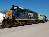 CSX 2570 and 2697 are about to enter the yard at Sarnia to pick up the daily transfer train to CN. 