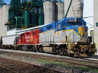 CP T76 switches the Thompson's elevator in Kent Bridge, ON.