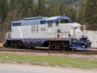 Former GTW GP9 4519 sits in the siding at the Atco Wood Products mill in Fruitvale. Atco lumber operates 10 miles of the former BNSF (GN) Nelson branch from the Kettle Falls International Railway interchange at Columbia Gardens to Fruitvale BC as the Nelson & Fort Sheppard Railway.