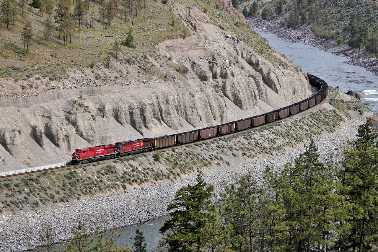 CP 8824 and 8879 lead a westbound coal train on CN's Ashcroft Sub.