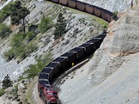 CP 9755 trails a westbound coal train through Lytton.