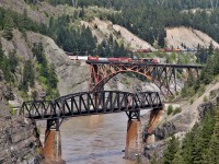 CN 2599 and 5559 lead Edmonton to Vancouver train 417 over CP Rail's Thompson Sub and the Fraser River at Cisco, BC.