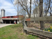 <b>Shamrock Park in Corktown</b> is the location of this scene as train 255 has entered the CTC and is about to pass the former TH&B GO Station. 