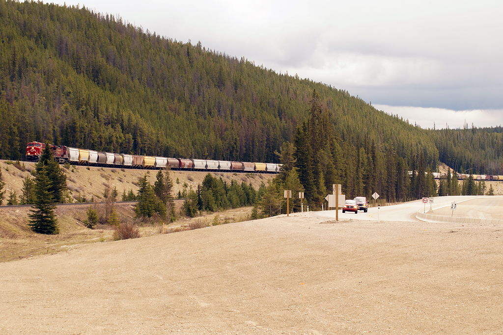 Climbing the Kicking Horse. The remote is on the far right. Where's the sun?